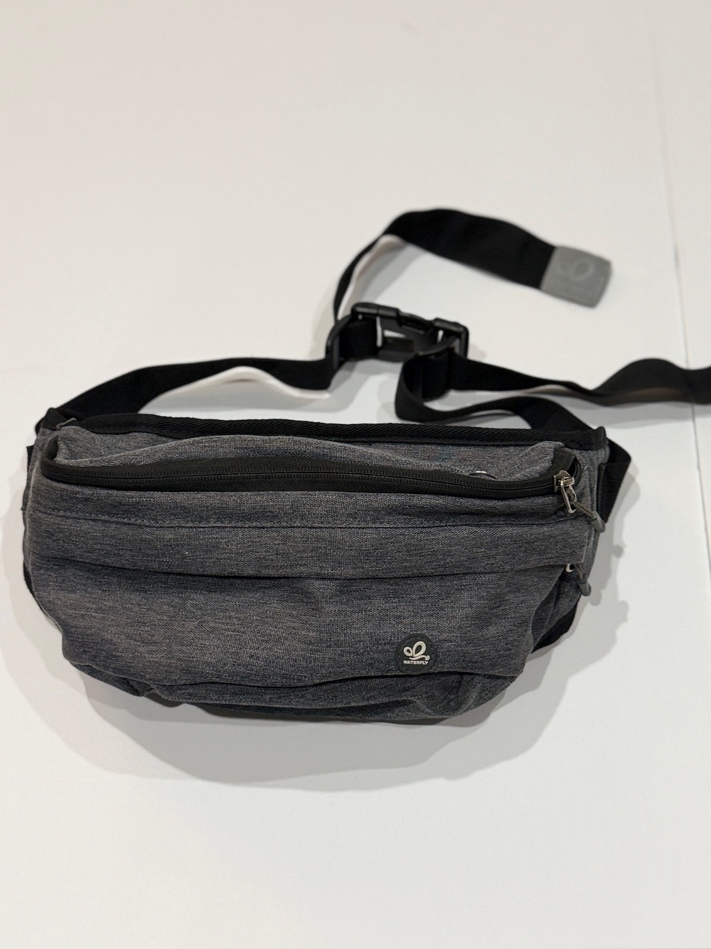 Waterfly Grey Canvas Waist Bag Fanny pack with 2 Zippers &headphone hole